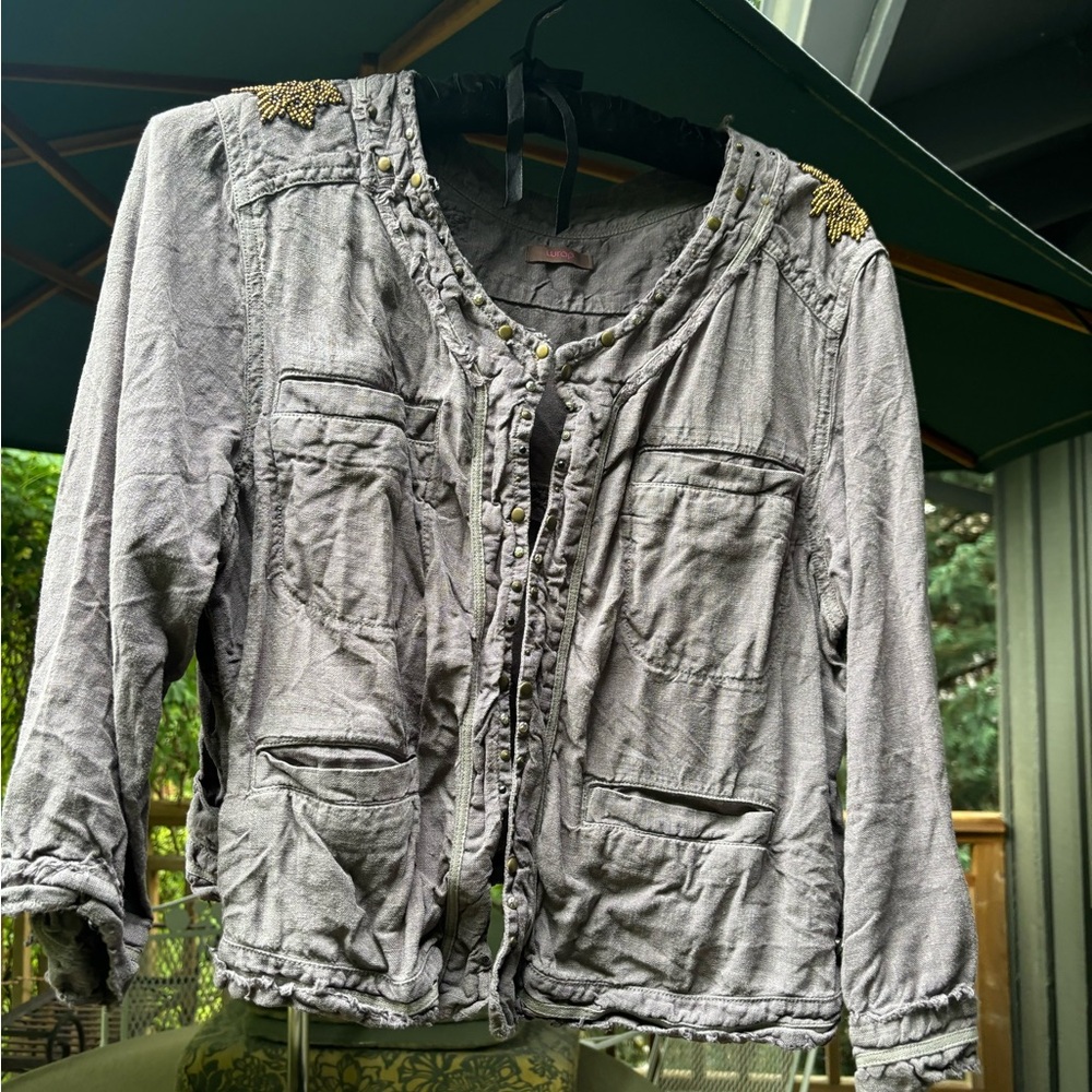 Wrap London linen beaded crop jacket size L